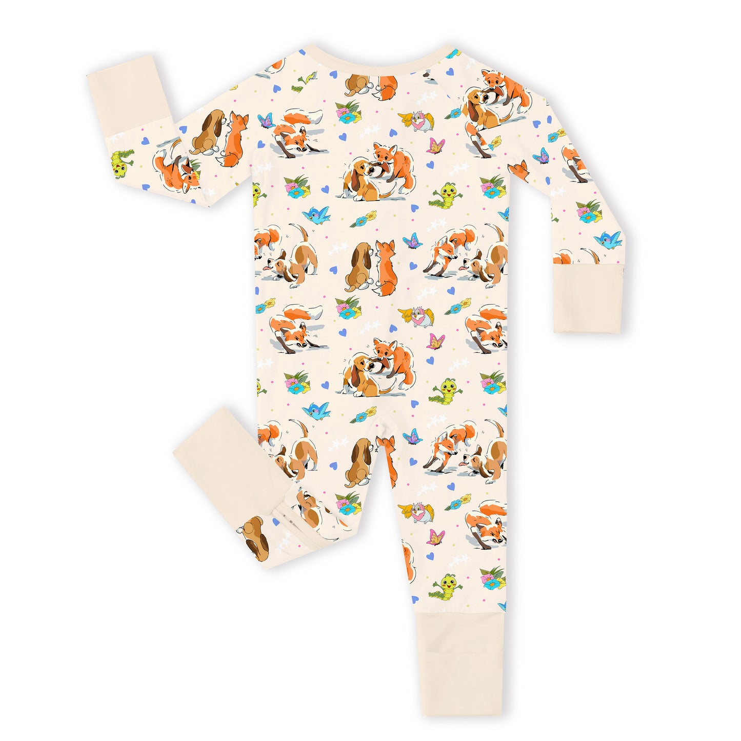 Playful Pups Foxs and Butterflies Bamboo Zipper Romper Pajamas