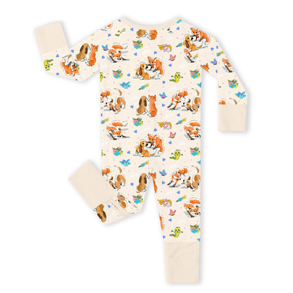 Playful Pups Foxs and Butterflies Bamboo Zipper Romper Pajamas