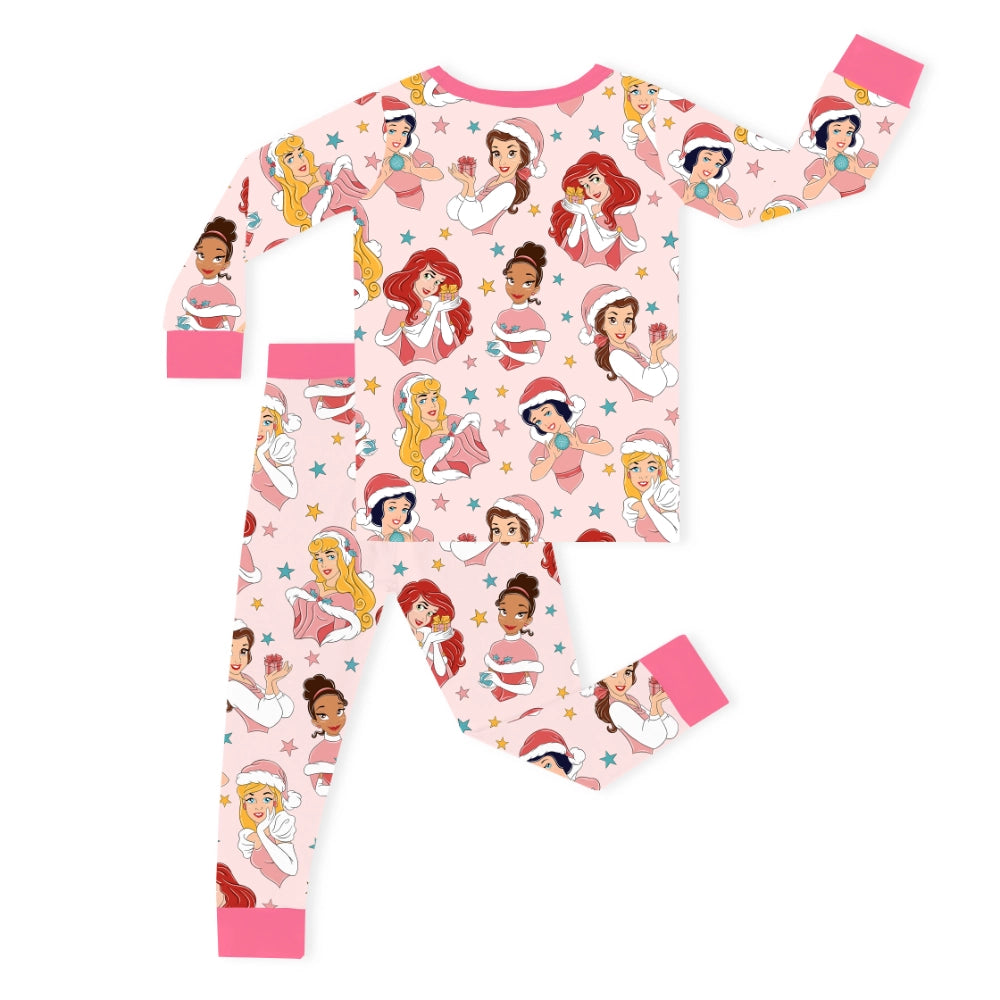 Christmas Pink Princess Kids Bamboo Two-Piece Pajama Set