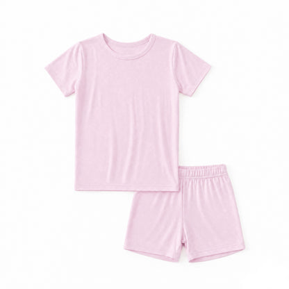 Kids Bamboo Two-Piece Pajama Set Soft Pink Solid