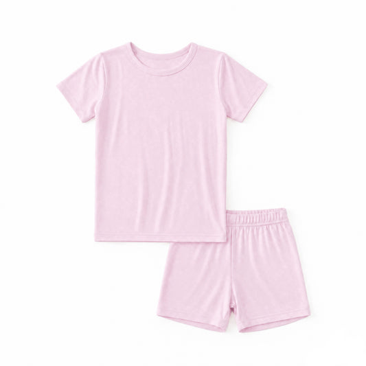 Kids Bamboo Two-Piece Pajama Set Soft Pink Solid