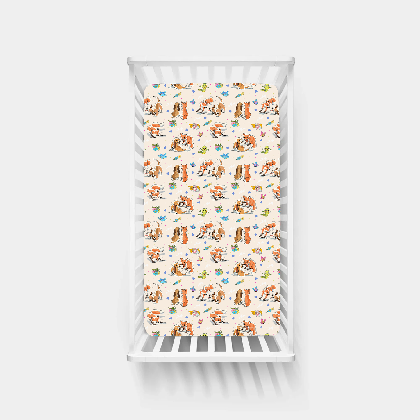 Playful Pups Foxs and Butterflies Bamboo Fitted Crib Sheet