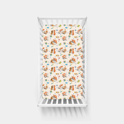 Playful Pups Foxs and Butterflies Bamboo Fitted Crib Sheet