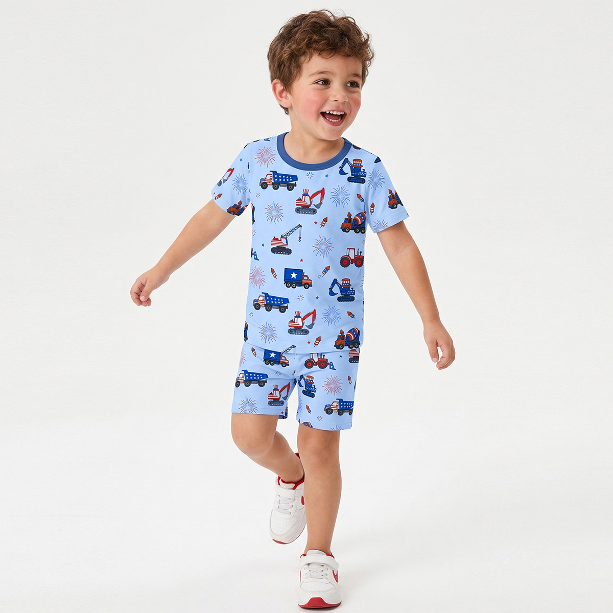 4th of July Stars Truck and Fireworks Kids Bamboo Two-Piece Pajama Set