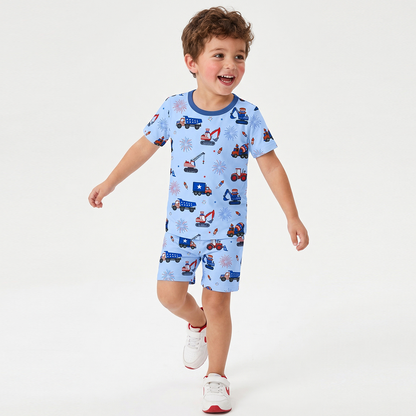 4th of July Stars Truck and Fireworks Kids Bamboo Two-Piece Pajama Set
