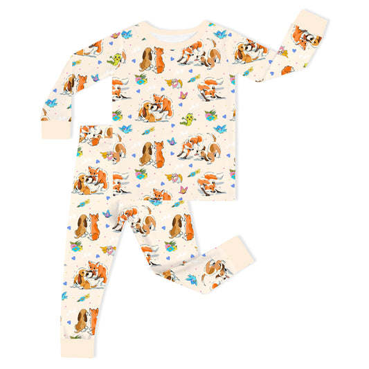 Playful Pups Foxs and Butterflies Kids Bamboo Two-Piece Pajama Set