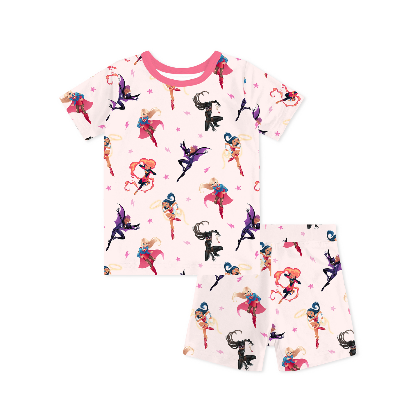 Superhero Girls Power Dreams Kids Bamboo Two-Piece Pajama Short Sleeve Set
