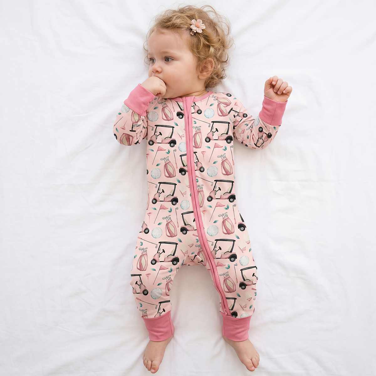 Pink Golf Playtime Bamboo Zipper Romper Pajamas