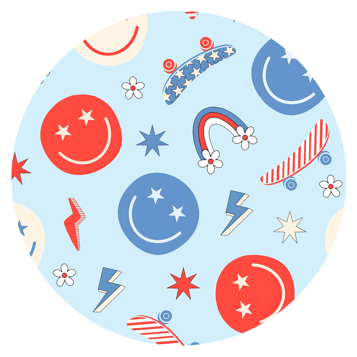 4th of July Smiley Faces and Colorful Rainbows Sky Blue Short Bamboo Zippy Baby Romper