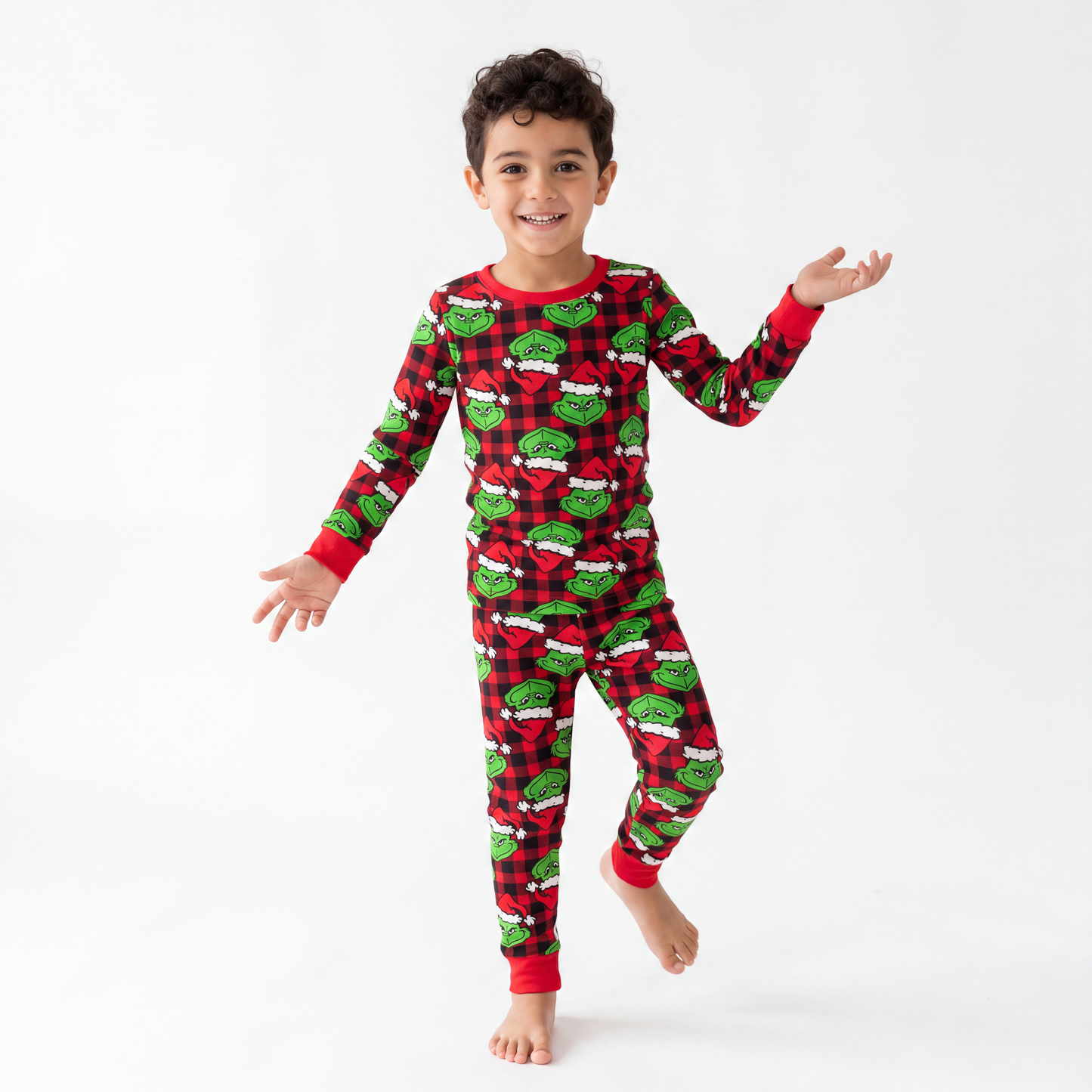 Christmas Green Face Red Two-Piece Bamboo Long Sleeve Pajama Set