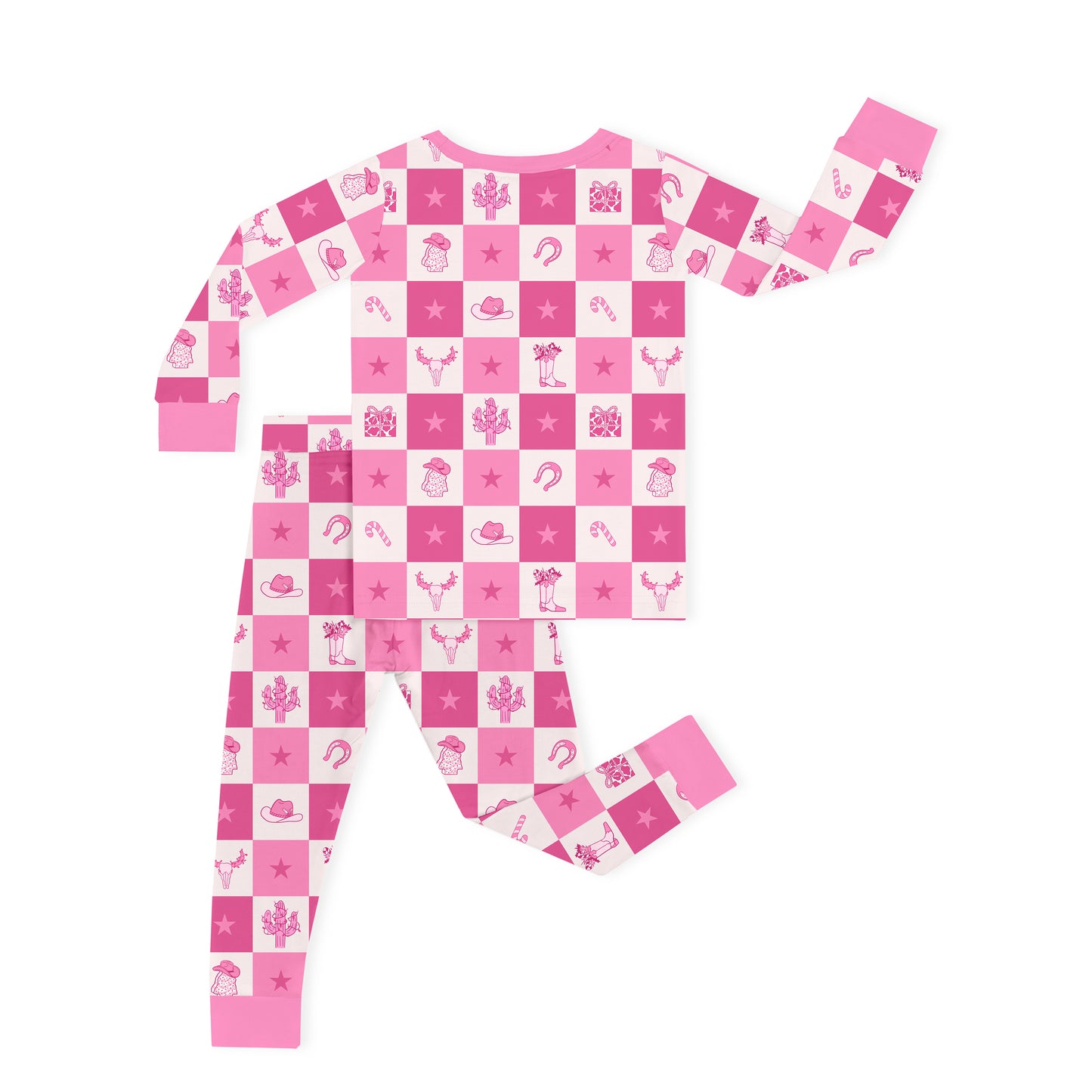 Christmas Cowgirl Checkerboard Kids Bamboo Two-Piece Pajama Set