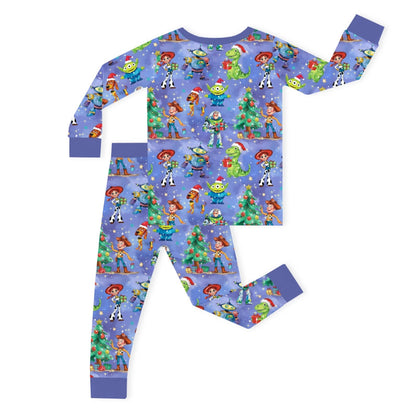 Christmas Toy and Dinosaur Friends Party Kids Bamboo Two-Piece Pajama Set