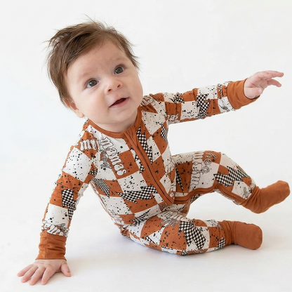 Checkered Lightning Bamboo Zipper Romper Pajamas