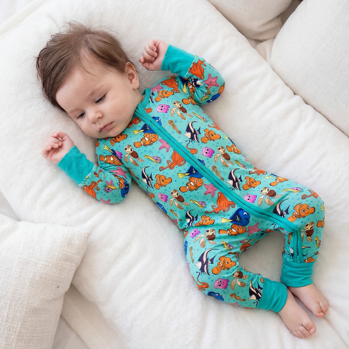 Marine Animals Bamboo Zipper Romper Pajamas