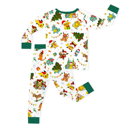 Christmas Yellow Elf and Friends Kids Bamboo Two-Piece Pajama Set