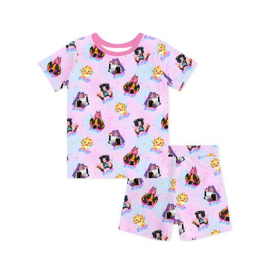K-Pop Star Dreams and Sparkles Kids Bamboo Two-Piece Pajama Short Sleeve Set