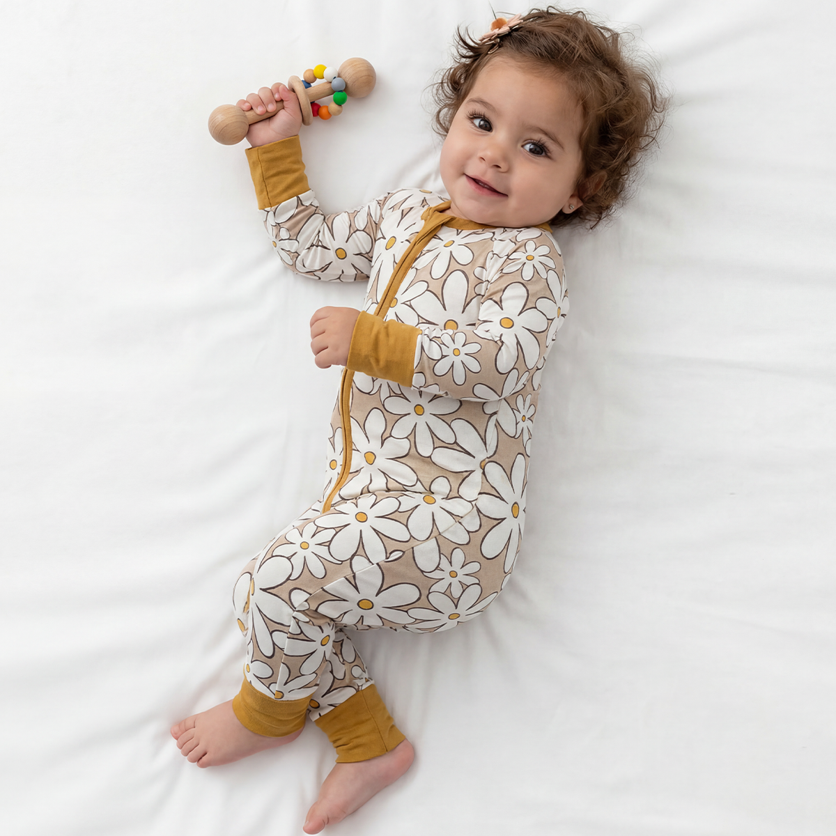 White Flower Bamboo Zipper Romper Pajamas