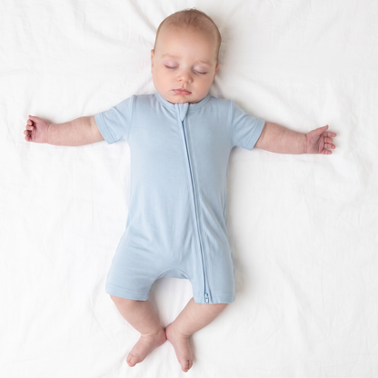 Baby Bamboo Zipper Pajama Romper Solid Sky Blue