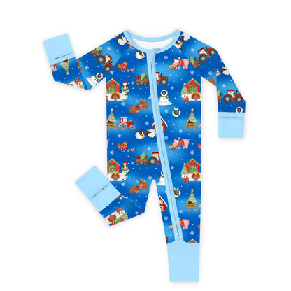 Christmas Western Barnyard Animals Baby Bamboo Zipper Pajama Romper