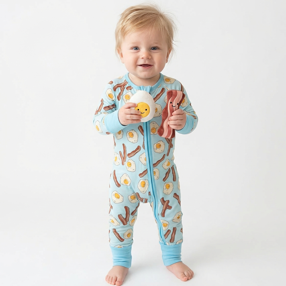 Bacon and Eggs Bamboo Zipper Romper Pajamas