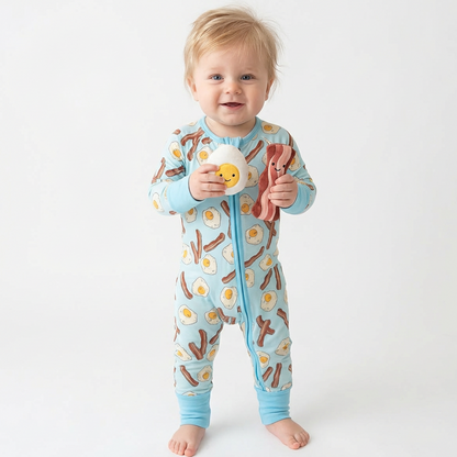 Bacon and Eggs Bamboo Zipper Romper Pajamas