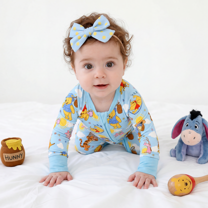 Sunny Bear and Pig Friends Playtime Bamboo Zipper Romper Pajamas