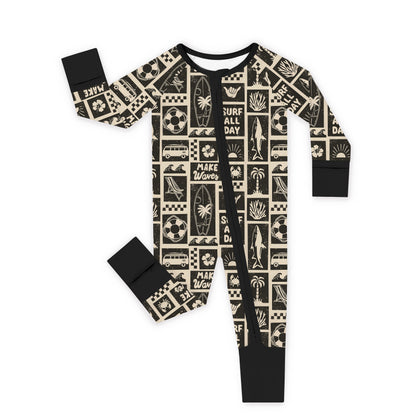 Retro Surf Waves Bamboo Zipper Pajama Romper
