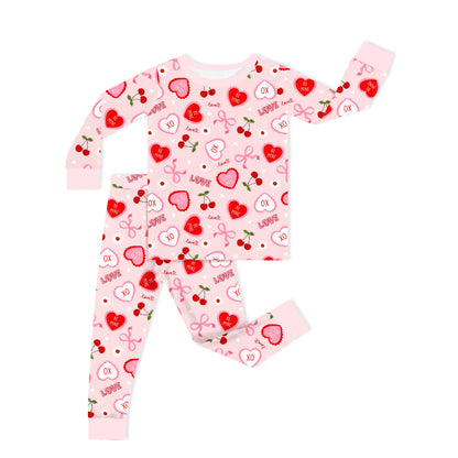 Sweetheart Cherry Hearts Kids Bamboo Two-Piece Pajama Set