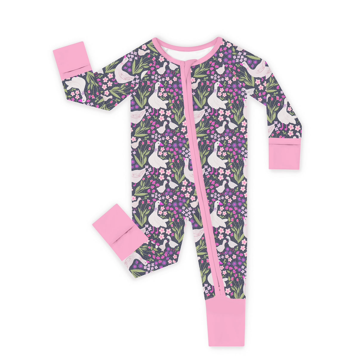 Wildflower Meadow Geese Bamboo Zipper Pajama Romper