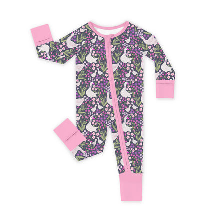 Wildflower Meadow Geese Bamboo Zipper Pajama Romper