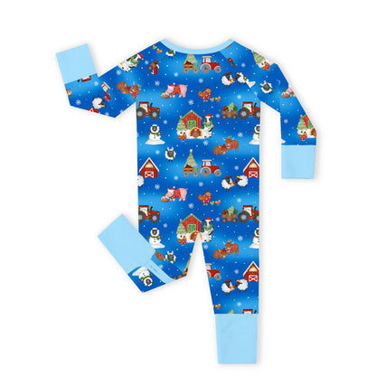 Christmas Western Barnyard Animals Baby Bamboo Zipper Pajama Romper