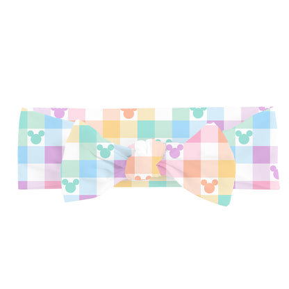 Pastel Magic Check Bamboo Headband Bow