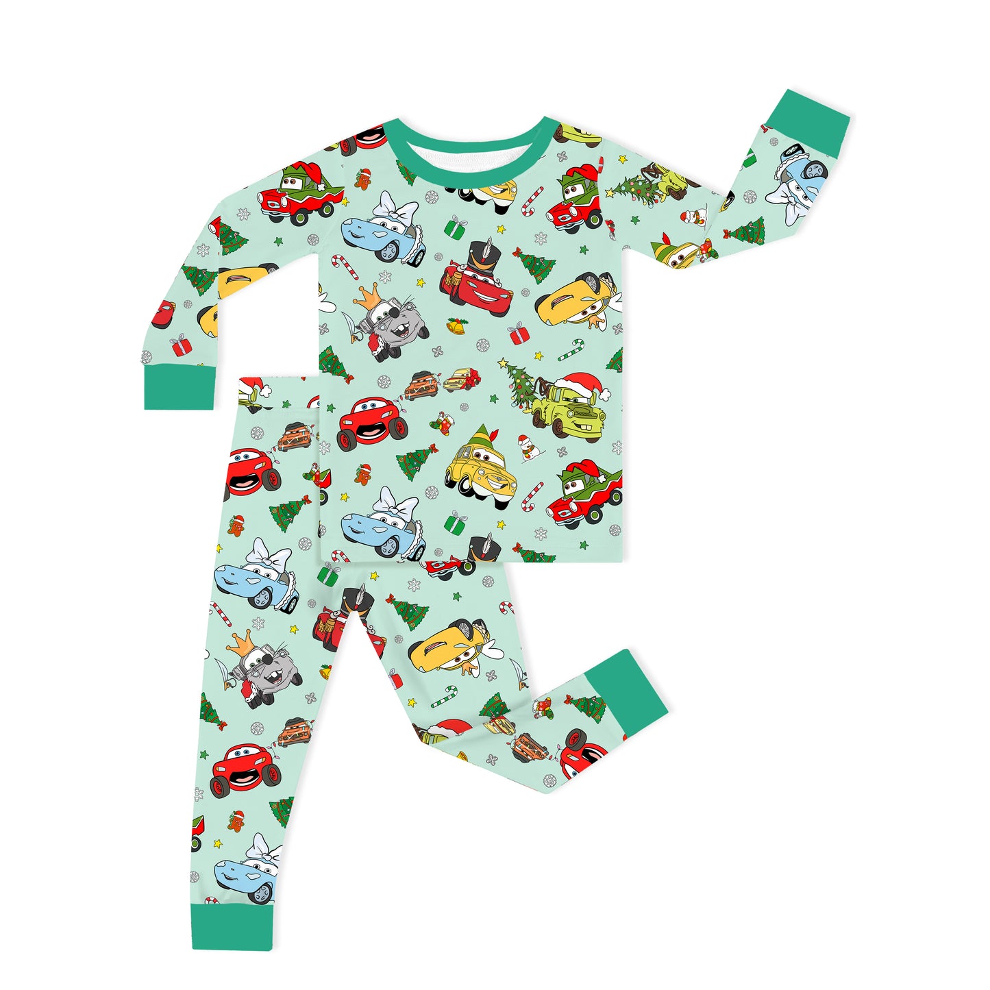 Christmas Little Cars Wheels and Candy Cane Cruise Kids Two-Piece Pajama Set