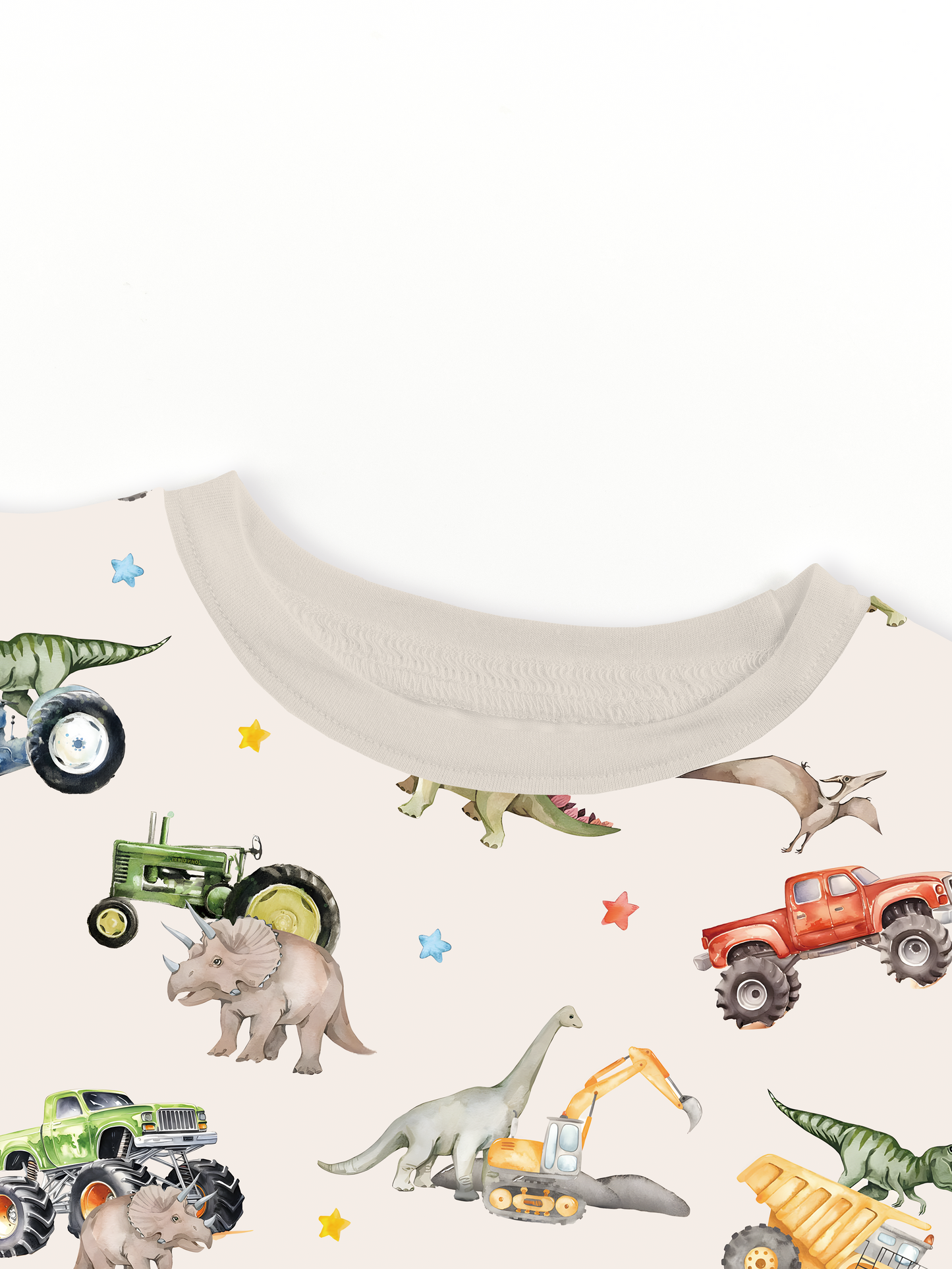Dino Truck Adventure Ride and Stars Apricot Bamboo Two-Piece Pajama Set