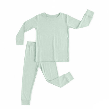 Sage Green Solid Kids Two-Piece Pajama Set