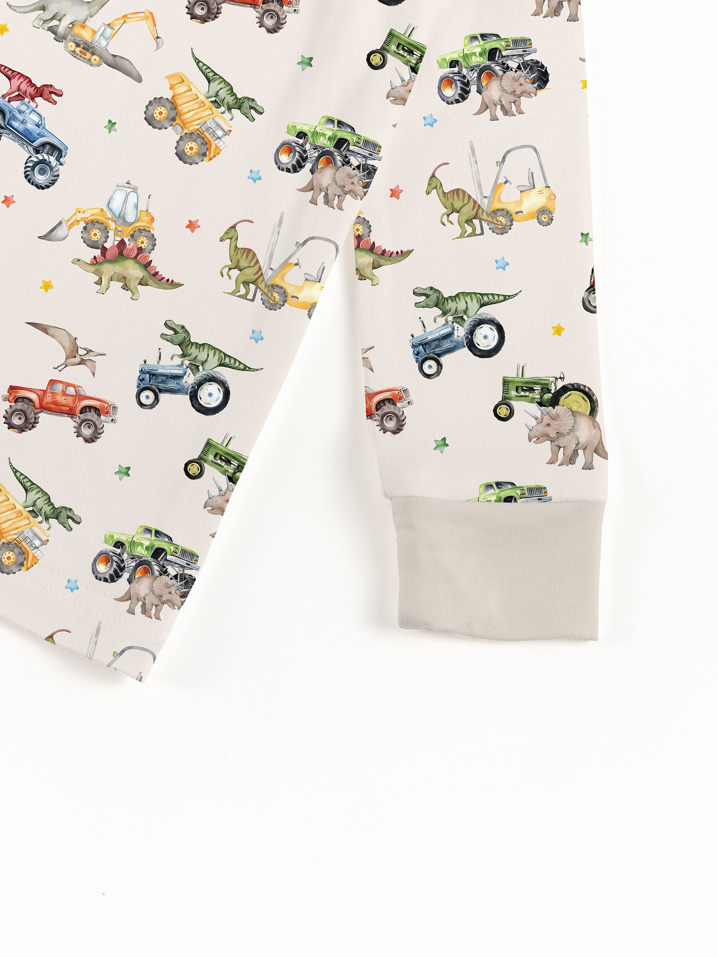 Dino Truck Adventure Ride and Stars Apricot Bamboo Two-Piece Pajama Set