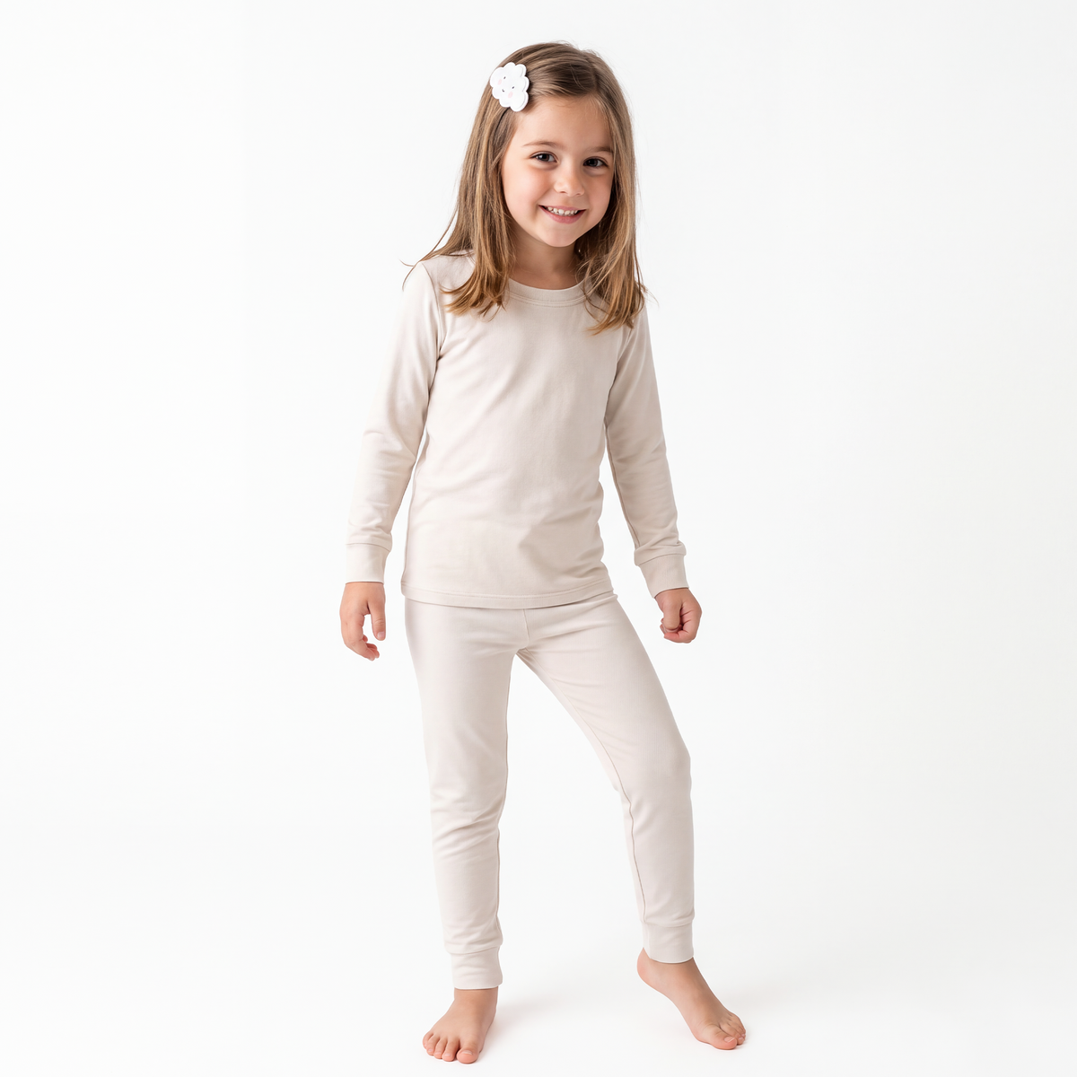 Oat Milk Solid Kids Two-Piece Pajama Set