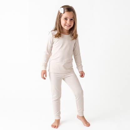 Oat Milk Solid Kids Two-Piece Pajama Set