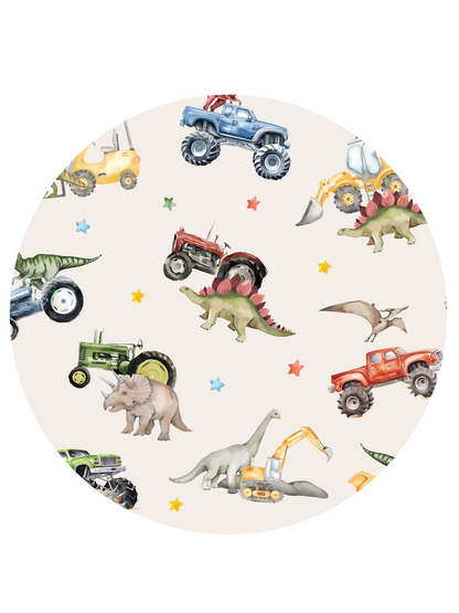 Dino Truck Adventure Ride and Stars Apricot Bamboo Zipper Romper Pajamas