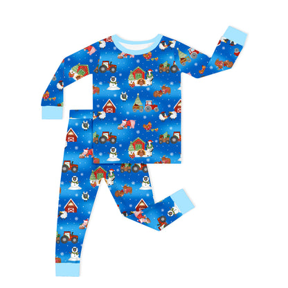 Christmas Western Barnyard Animals Kids Bamboo Two-Piece Pajama Set