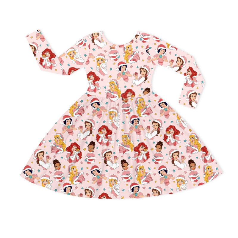 Christmas Pink Princess Kids Bamboo Long Sleeves Dress
