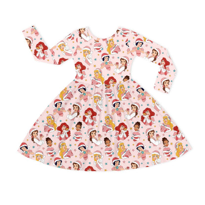 Christmas Pink Princess Kids Bamboo Long Sleeves Dress