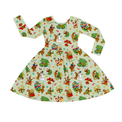 Christmas Mystery Great Dane Dog Kids Bamboo Long Sleeves Dress