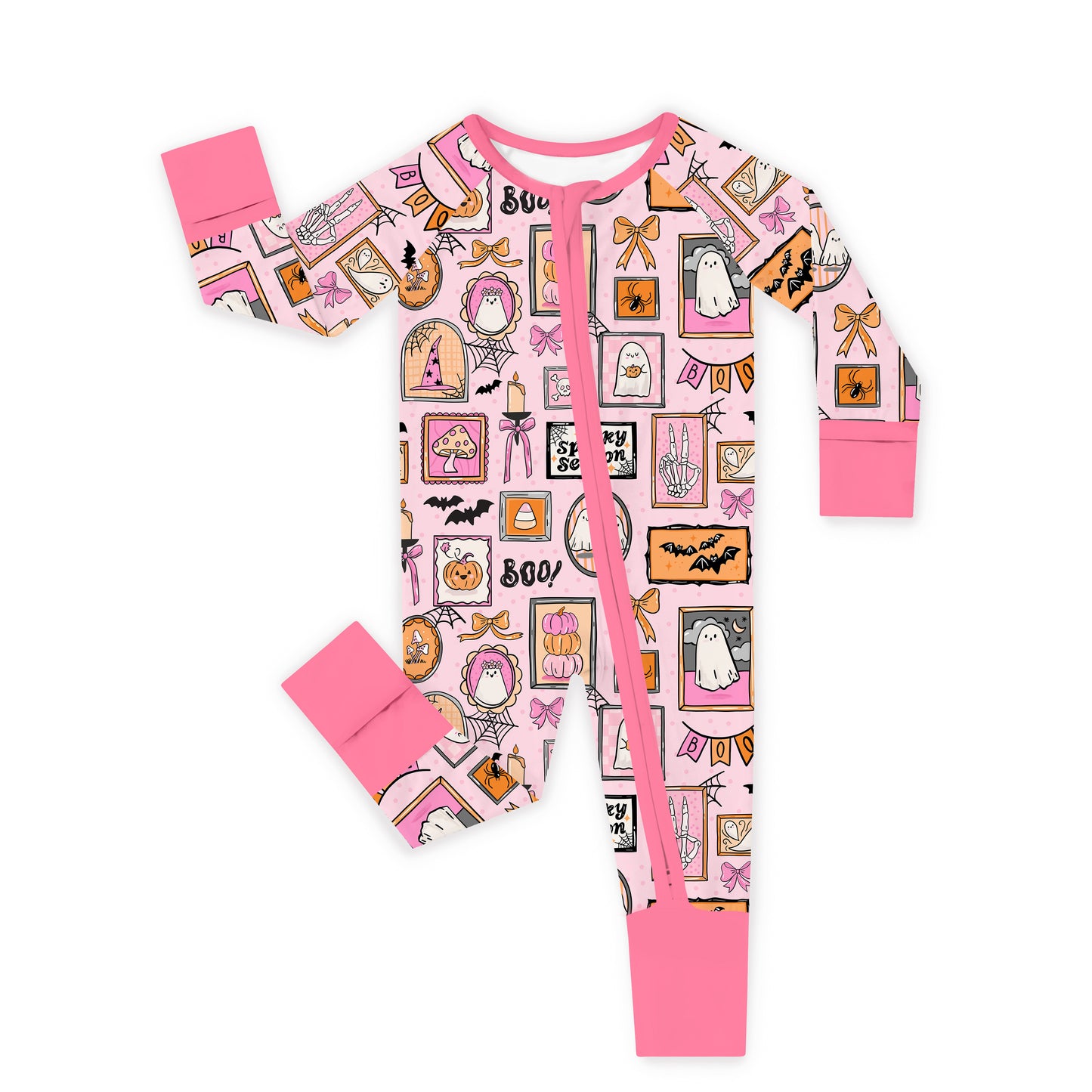 Halloween Pink Spooky Gallery Baby Bamboo Zipper Pajama Romper
