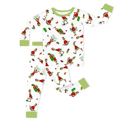 Christmas Green Gift Green Face Kids Bamboo Two-Piece Pajama Set