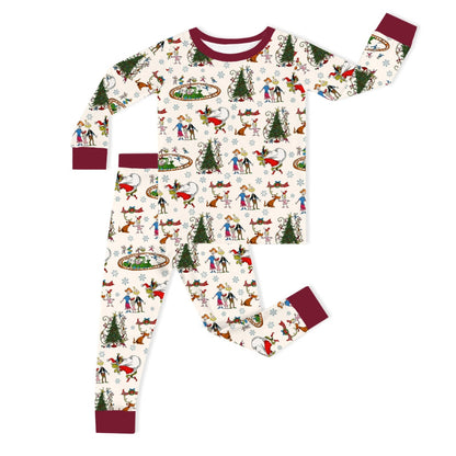 Christmas Snowflake Green Face Dog Kids Bamboo Two-Piece Pajama Set