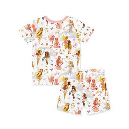 Dancing Fairy Friends Rainbow Flowers Journey Kids Bamboo Two-Piece Pajama Short Sleeve Set