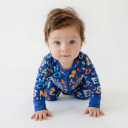 Alphabet Animal Friend Bamboo Zipper Romper Pajamas