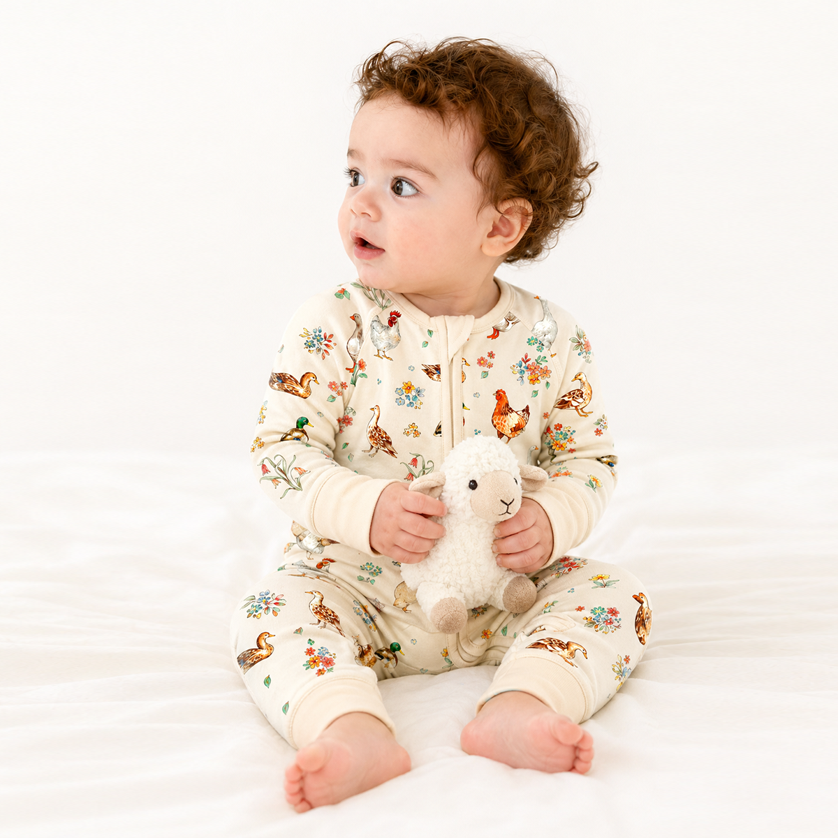 Baby Bamboo Zipper Pajama Romper Farm Duck and Chicken in Wildflower Floral
