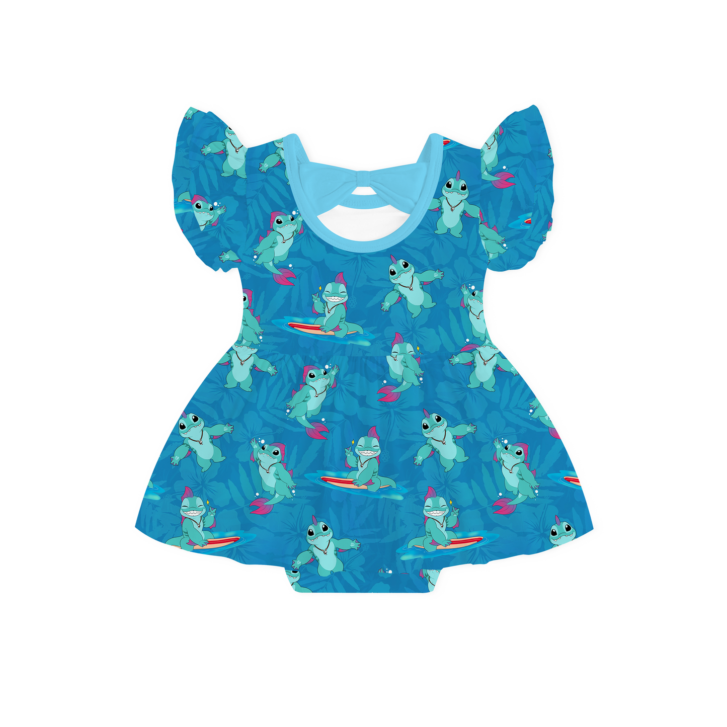 Surfing Dino Ocean Island Dress With Bodysuit